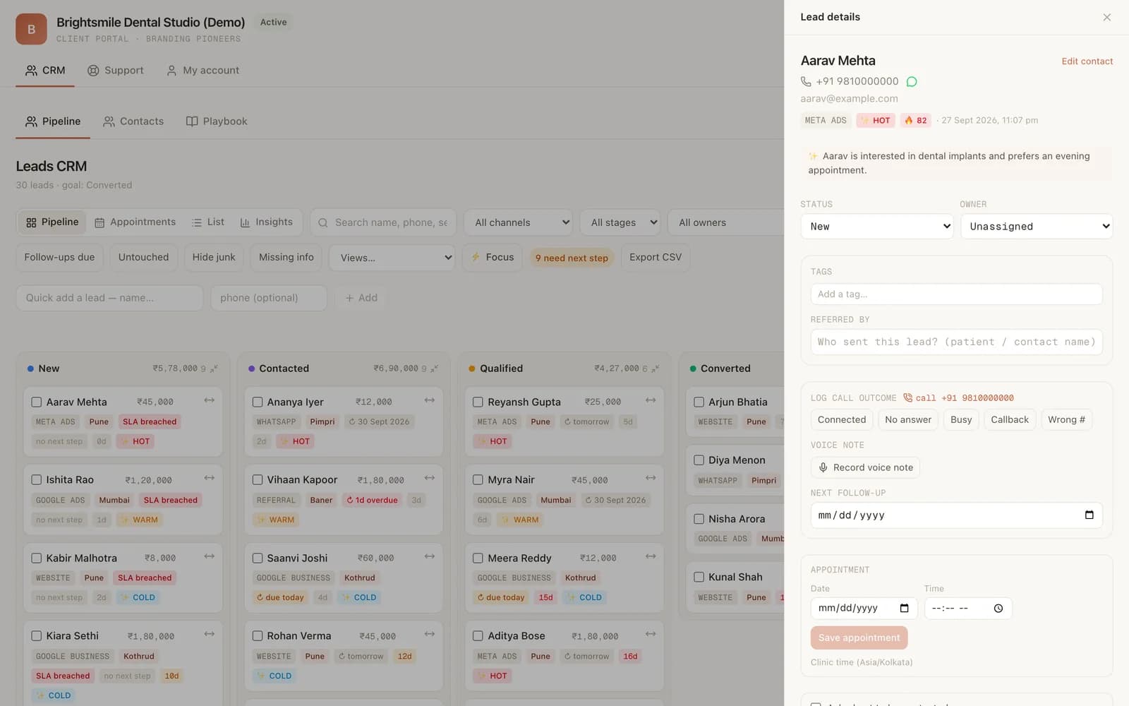 Pioneer CRM — Lead view